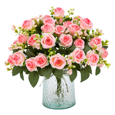 4PS Artificial Rose Flowers, Silk Rose Bouquet With 28 Rose Heads, Fake Flowers Realistic Roses