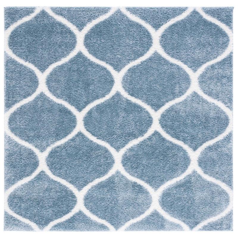 Tapis bleu / blanc Jailen, Carré 6 pi 7 po