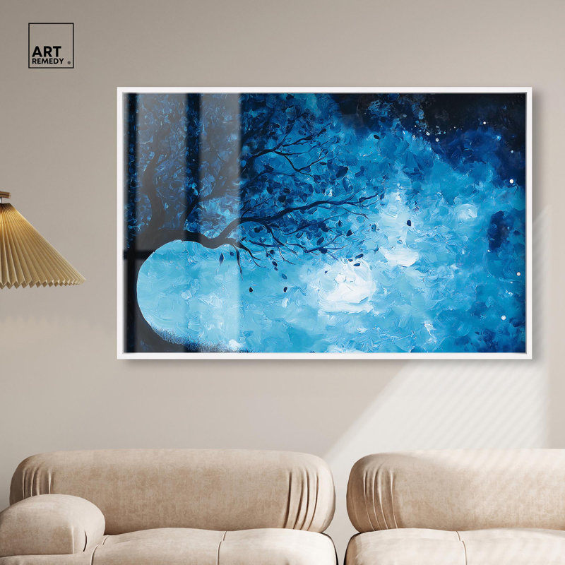 Décoration murale nature feu et glace arbre II Shadowbox par Art Remedy, H 31 po x l 46 po, Crème, crème