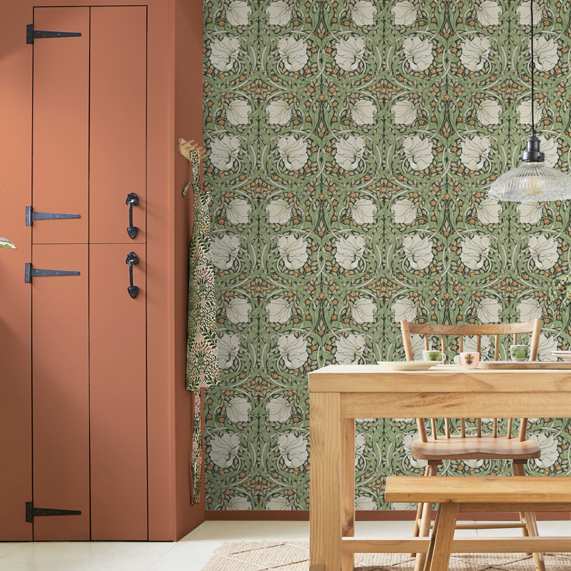 William Morris At Home SS24 Floral Wallpaper Double Roll, Pimpernel Green