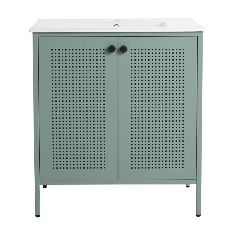 Meuble-lavabo autoportant avec lavabo en céramique, Vert