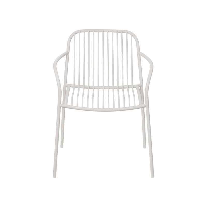 Yua Powder Coated Steel Outdoor Stackable Dining Armchair, Silk Gray