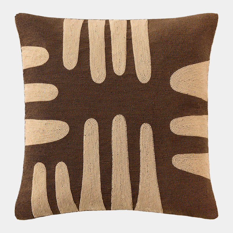 Carthago Beaded Square Pillow Cover & Insert, Sepia/Pass