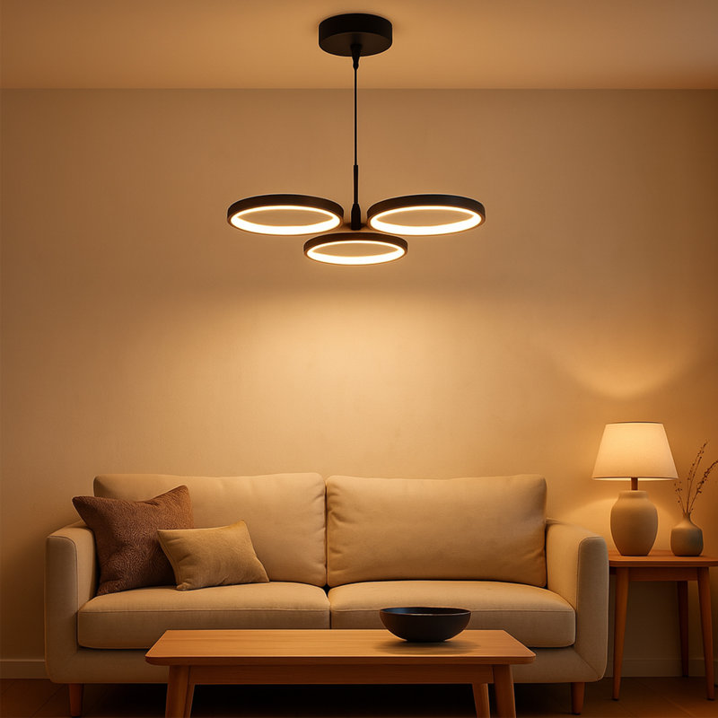 3 - Light Matte Black LED Novelty Pendant, 15.50" H x 48" W
