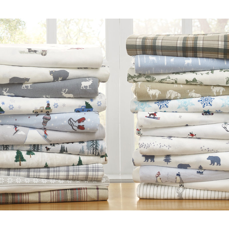 100% Cotton 200 Thread Count Flannel Sheet Set, Queen Sheet Set with 2 Pillowcases, Geese Meadow