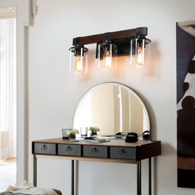 Industrial & Farmhouse Bathroom Vanity Light Over Mirror With Metal & Wood Frame