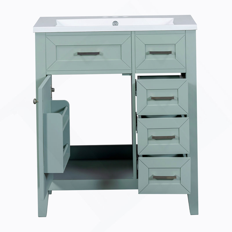 Ensemble de meuble-lavabo 30 po avec lavabo, armoire de salle de bain verte avec tiroirs, cadre solide et panneau de fibres à densité moyenne (ancien numéro de référence: N725S999222F)