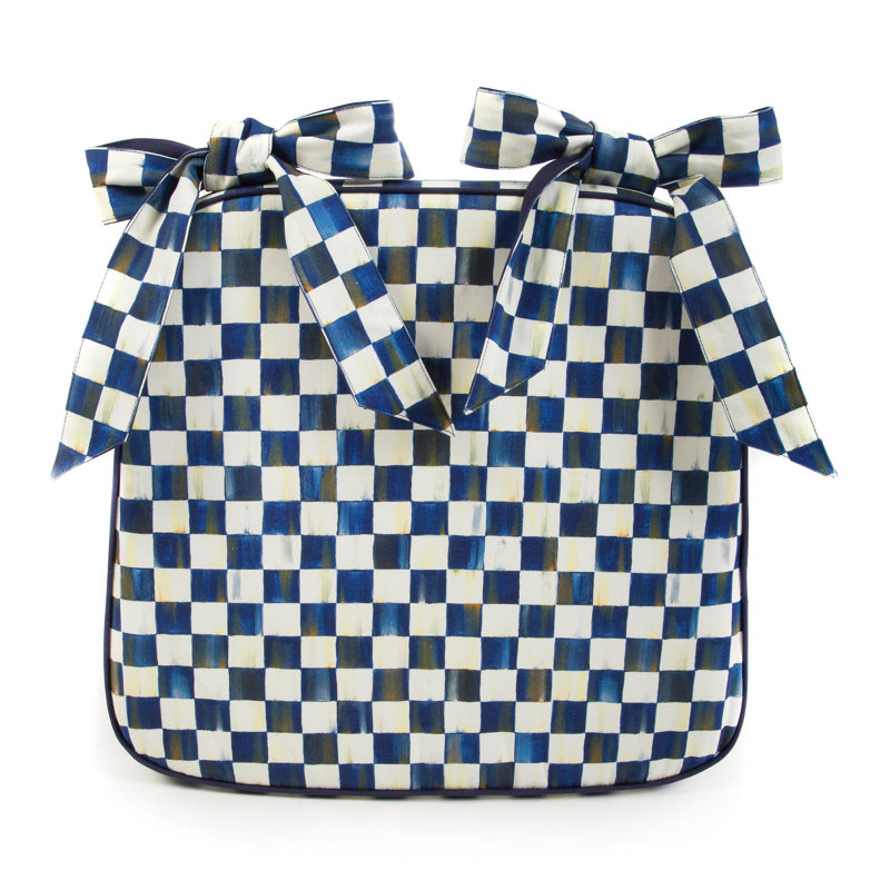 Blue and White Cotton Checkered Chair Cushion