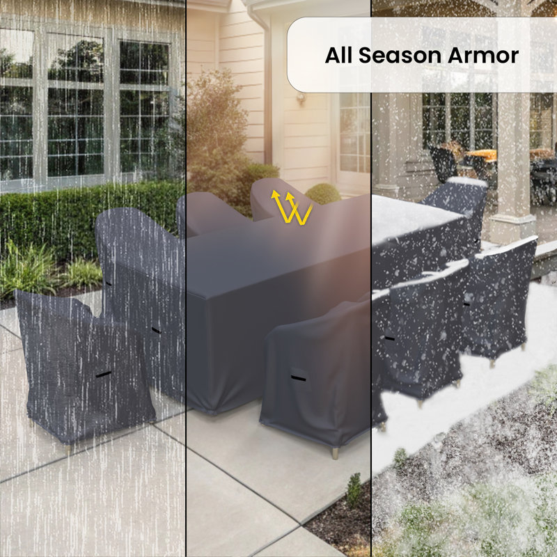 Kewstoke Farrah 8-Person Outdoor Dining Set Covers, Water-Repellent UV-Resistant Polyester With Tie-Downs