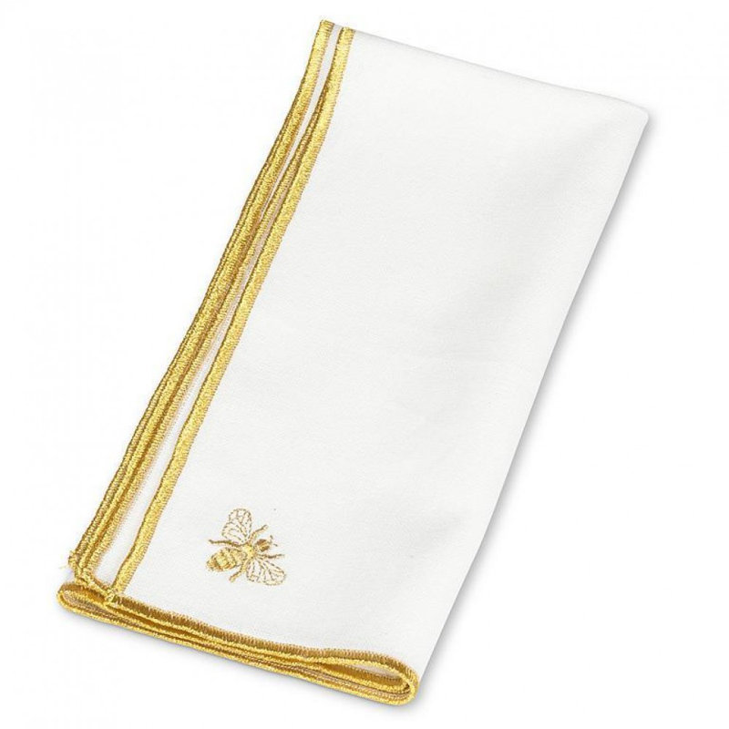 Serviette blanche avec abeilles et bords dorés blancs