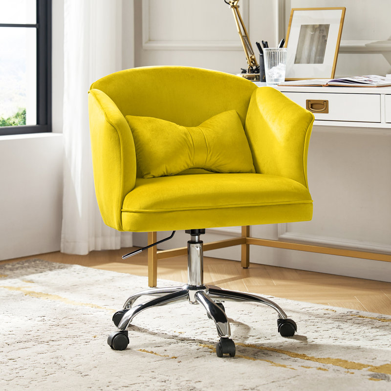 Milred 26.5'' W Velvet Office Chair with Lumbar Pillows, Ivory