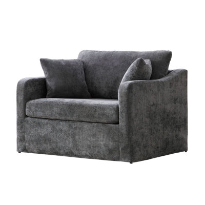 43.9" Wide Modern Upholstered Farmhouse Performance Accent Chair with Black Metal Legs,  Chenille Reading Armchair Single Sofa with Two Bolster Pillows for Living Room offices and Lounge, Charcoal