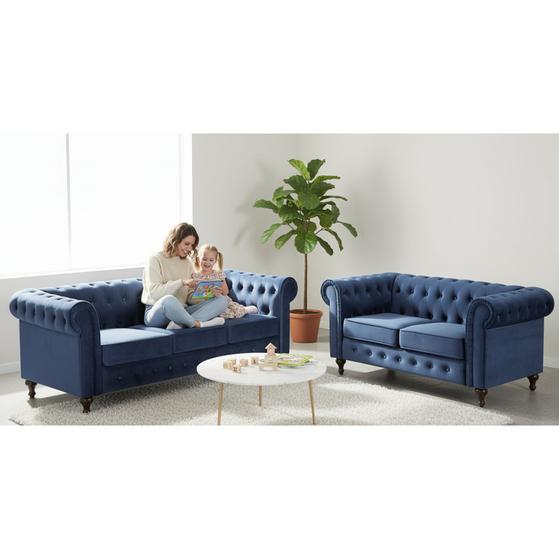 Ensemble de salon 2 pièces Chesterfield, Bleu très foncé