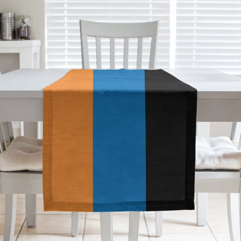 Chemin de table basket New York, L 90 po x l 16 po, Orange, bleu et noir, Sergé de coton