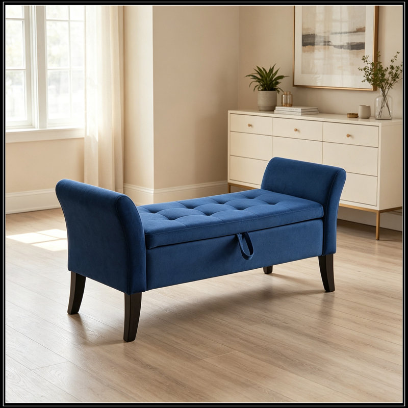 Banc en velours avec rangement et siège moelleux, Marine
