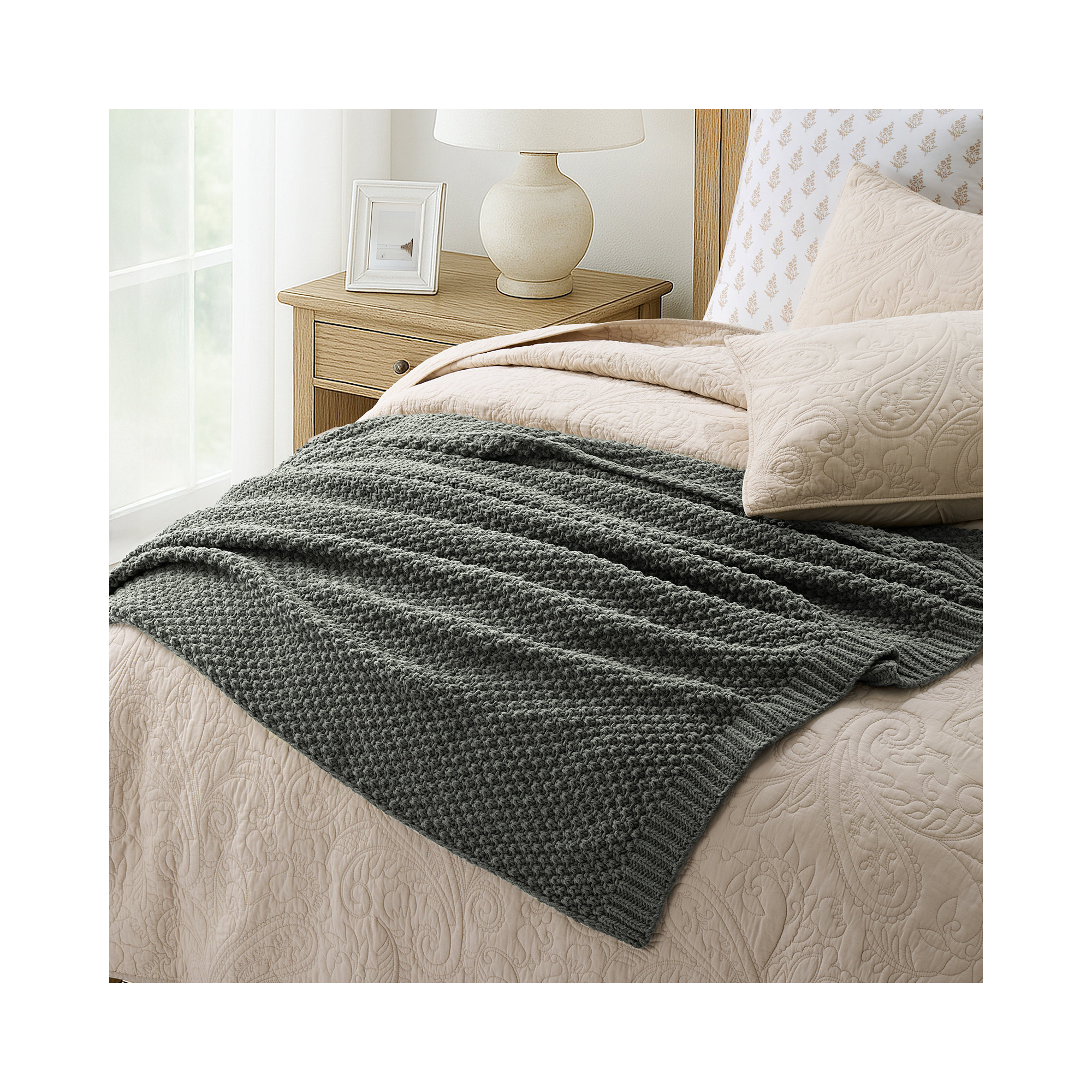 Chunky Chenille Knit Throw Blanket, Charcoal Gray, 80" L x 60" W