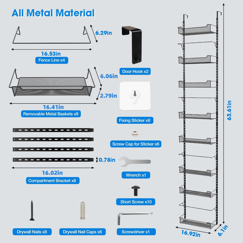 Door Spice Rack with Adjustable Racks