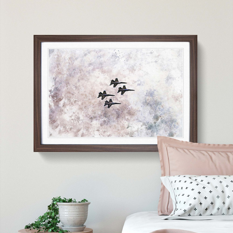 Colourful Jets in Flight in Abstract - Picture Frame Graphic Art Print, 62cm H x 87cm W x 2cm D, Walnut Framed