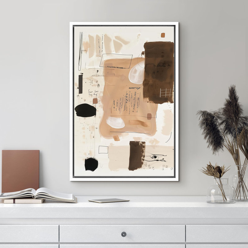 Forme Mid-Century «Modern Abstract Collage Unique Illustration», Cadre blanc, H 36 po x l 24 po