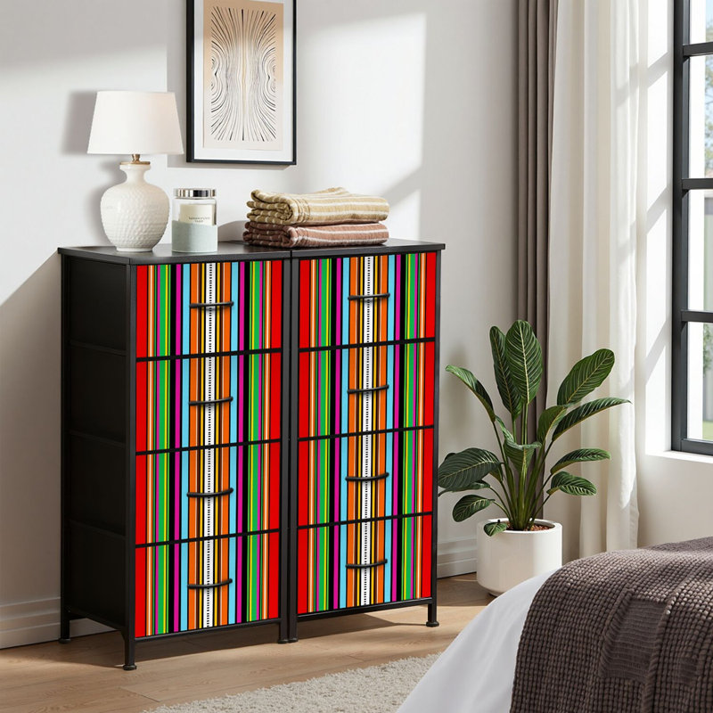 4 Drawer Dresser for Bedroom, Narrow Chest of Drawers, Wooden Top and Study Iron Frame 18"x37.5"-(WxH)