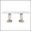 Table de salle à manger en faux marbre beige Stacey, durable et élégante pour les cuisines modernes et traditionnelles.-239235601