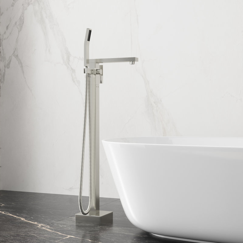 Brushed Nickel Bathroom Tub Faucet With Hand Shower, Corrosion - Copper Alloy, Smooth Water Mixing, 360 Spout Rotation, Easy Floor Mounting Mounted Filler Nickel, Lead Core, Ergonomic Handles,