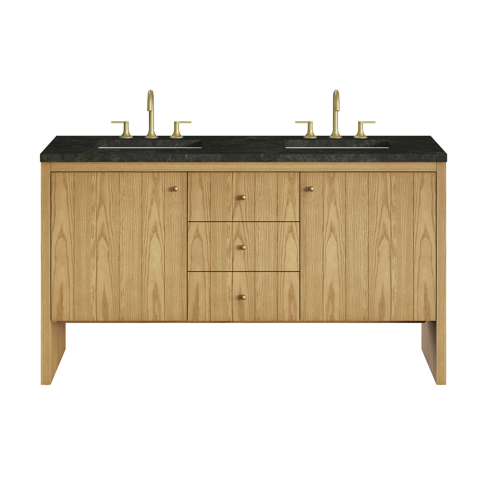 Hudson 60'' Double Bathroom Vanity, Light Natural Oak, Phantome Eclos, 8" Widespread