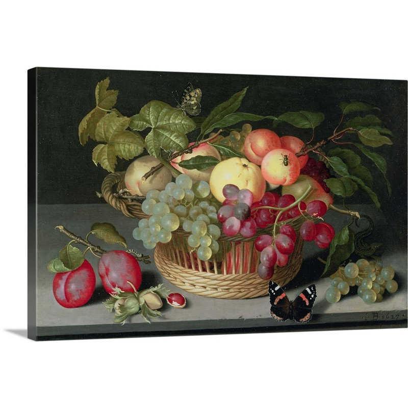 Nature morte avec un panier de fruits, 1627 par Johannes Bosschaert - reproduction sur toile, Toile tendue