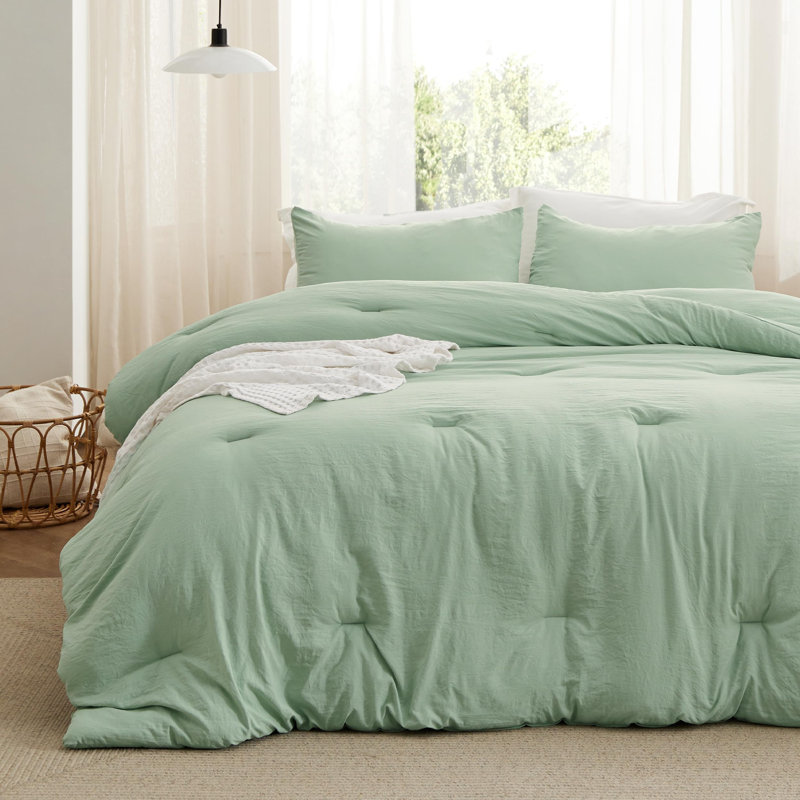 Bedsure Reversible Prewashed Comforter Set, Twin Comforter + 1 Standard Pillowcase, Beige/White