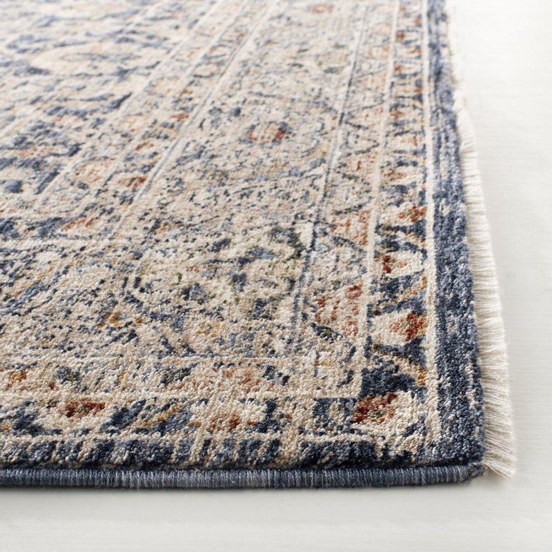 Tapis bleu marine en polyester tissé à la machine Ralph Lauren, Rectangulaire 3 pi x 5 pi