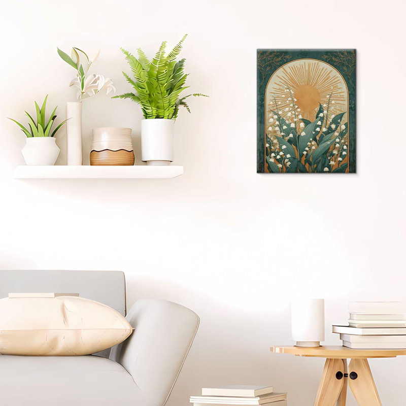 Boho vert art mural lys de la vallée impression photo Boho décoration murale pour bureau à domicile chambre salon 8 x 10 pouces toile encadrée