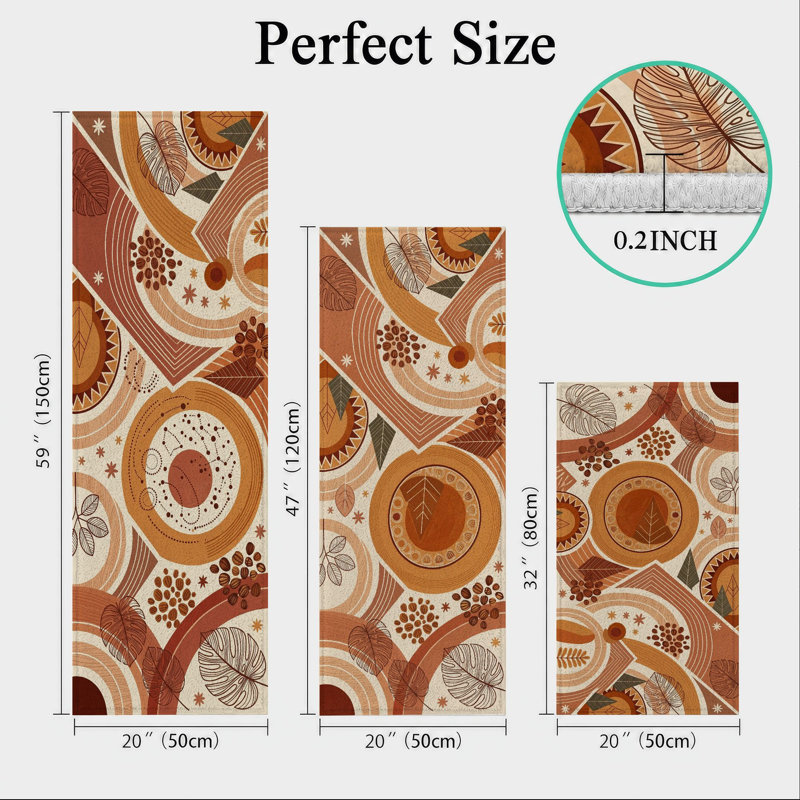 Geometric Floral Non-Slip Washable Kitchen Mats