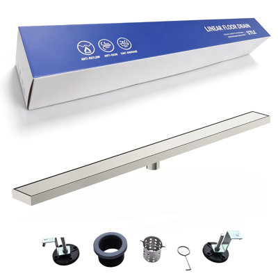 304 Stainless Steel Floor Drain, Rectangle Anti-Clogging Shower Drain with Adjustable Leveling Feet & Removable Cover