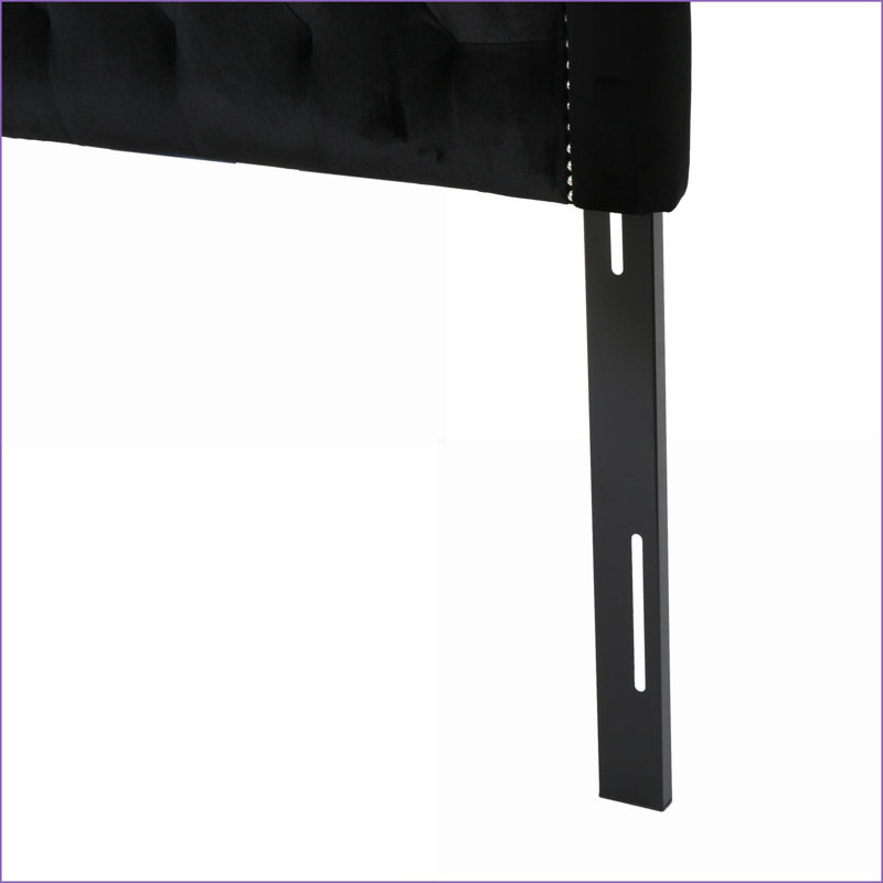 Queen Size Solid Wood Upholstered Headboard - Adjustable Height Metal Legs, Tufted Stitch &amp; Nailhead Trim for Bedroom