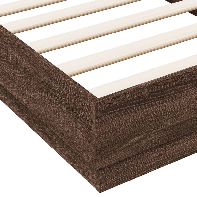 17 Stories Bed Frame With LED Lights , UK Single - 90 x 190 cm, Brown Oak