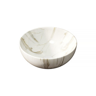 Bathroom Sink 14 Inch Round Vessel Sink with Stone Pattern Finish, Modern Countertop Bowl Sink for Vanity, Matte White
