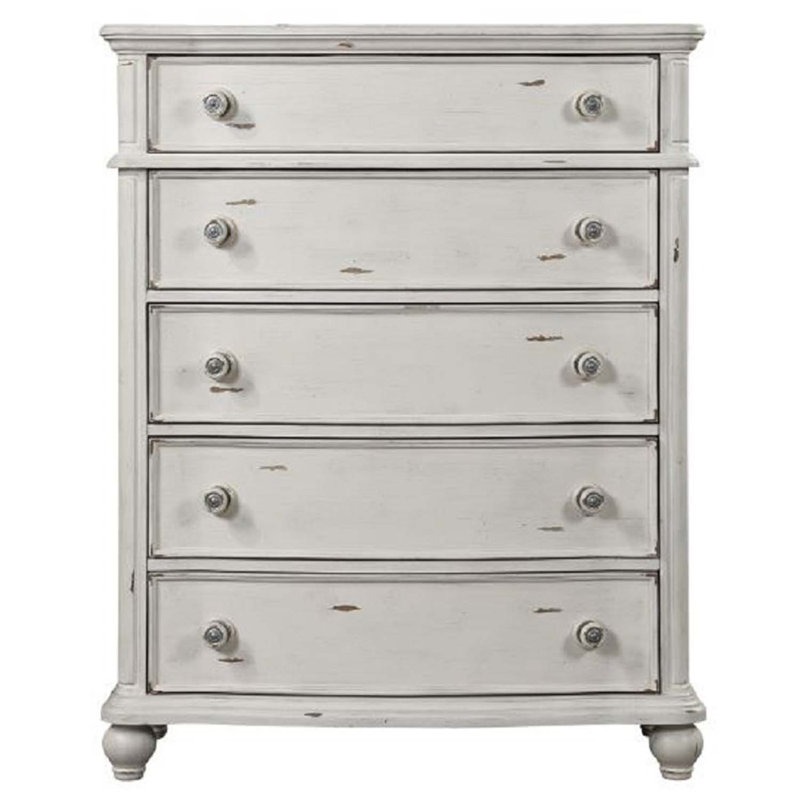 Commode 5 tiroirs Jaqueline, finition blanc antique