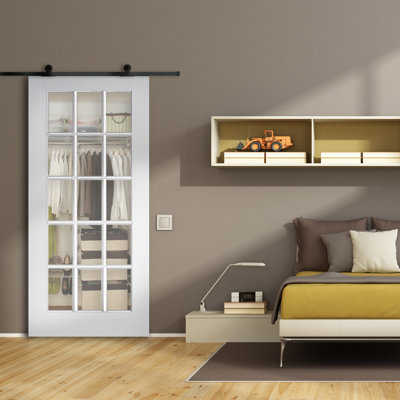 36'' x 84'' Solid + Manufactured Wood Glass without Installation Hardware Kit Barn Door