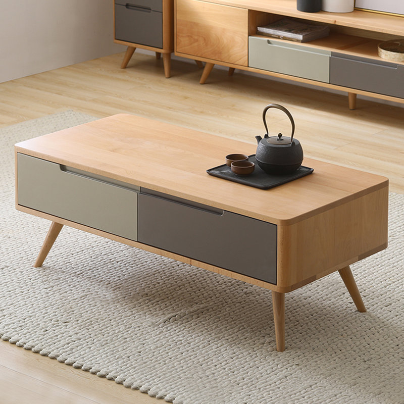Table basse en hêtre massif avec 4 tiroirs