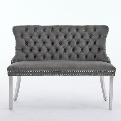 Velvet Double Dining Loveseat Bench, Kitchen & Dining Seating, 2-Seat Tufted Bench With Handmade Buttons, Wing Back, Stainless Steel Legs, Mid Century Modern