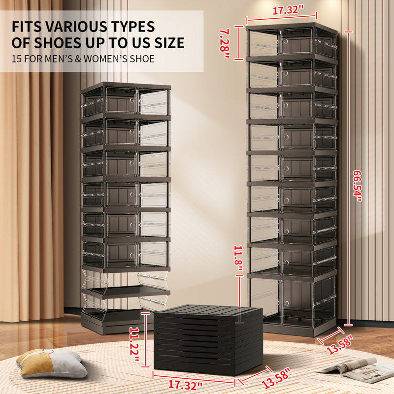 9-Tier 9-18 Pairs Plastic Stackable Shoe Storage Cabinet For Entryway Easy Assembly, Black