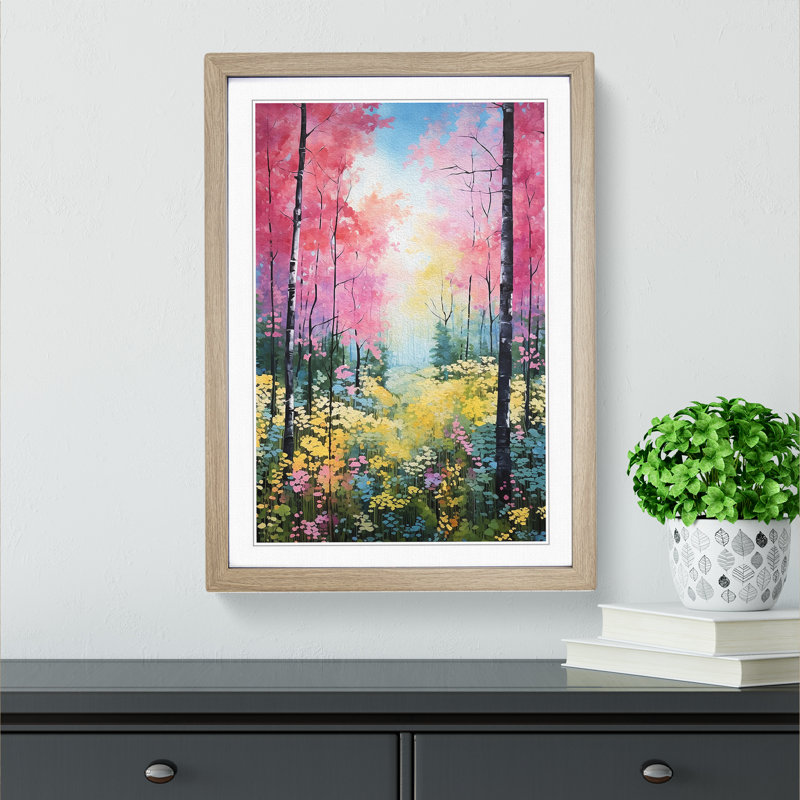 Spring Forest Colour Field - Single Picture Frame Print on Wood, 64cm H x 46cm W x 2cm D, Oak Framed
