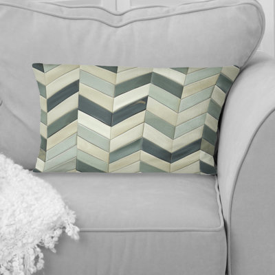 Beige Green  Herringbone Print - Modern Lumbar Pillow
