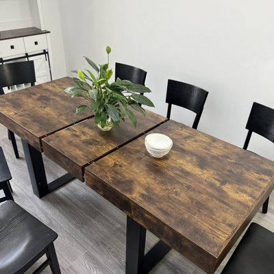 Tables de salle à manger extensibles (table seulement, sans chaises, avec plateau et pieds), bois rustique en bois aggloméré pour la maison