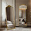 Miroir de plancher arqué antique orné pleine longueur / autoportant, 22 x 65 pouces, or rétro-1778946186-1778946184