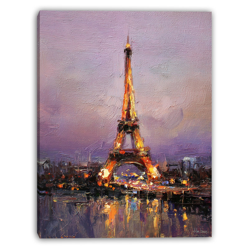 Violet Evening Eiffel Wrapped Canvas Wall Art