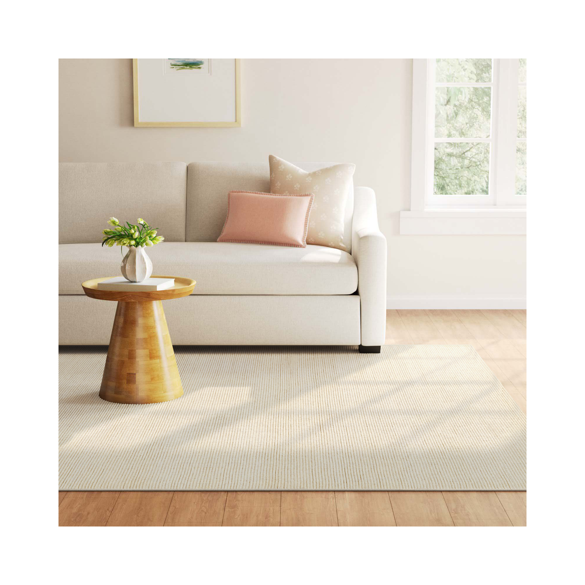 Handmade Cream Rug, Rectangle 10' x 14'