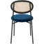 Chaise d'appoint moderne en velours avec dossier en rotin et pieds en métal noir pour la cuisine ou la salle à manger-87915087
