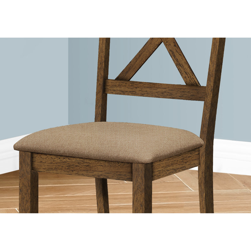 2 chaises de cuisine pour salle à manger, structure à finition noyer, siège rembourré brun, style transitionnel, rembourrage en mousse confortable de 2 tissus d'ameublement en bois, design pour la zone, sièges
