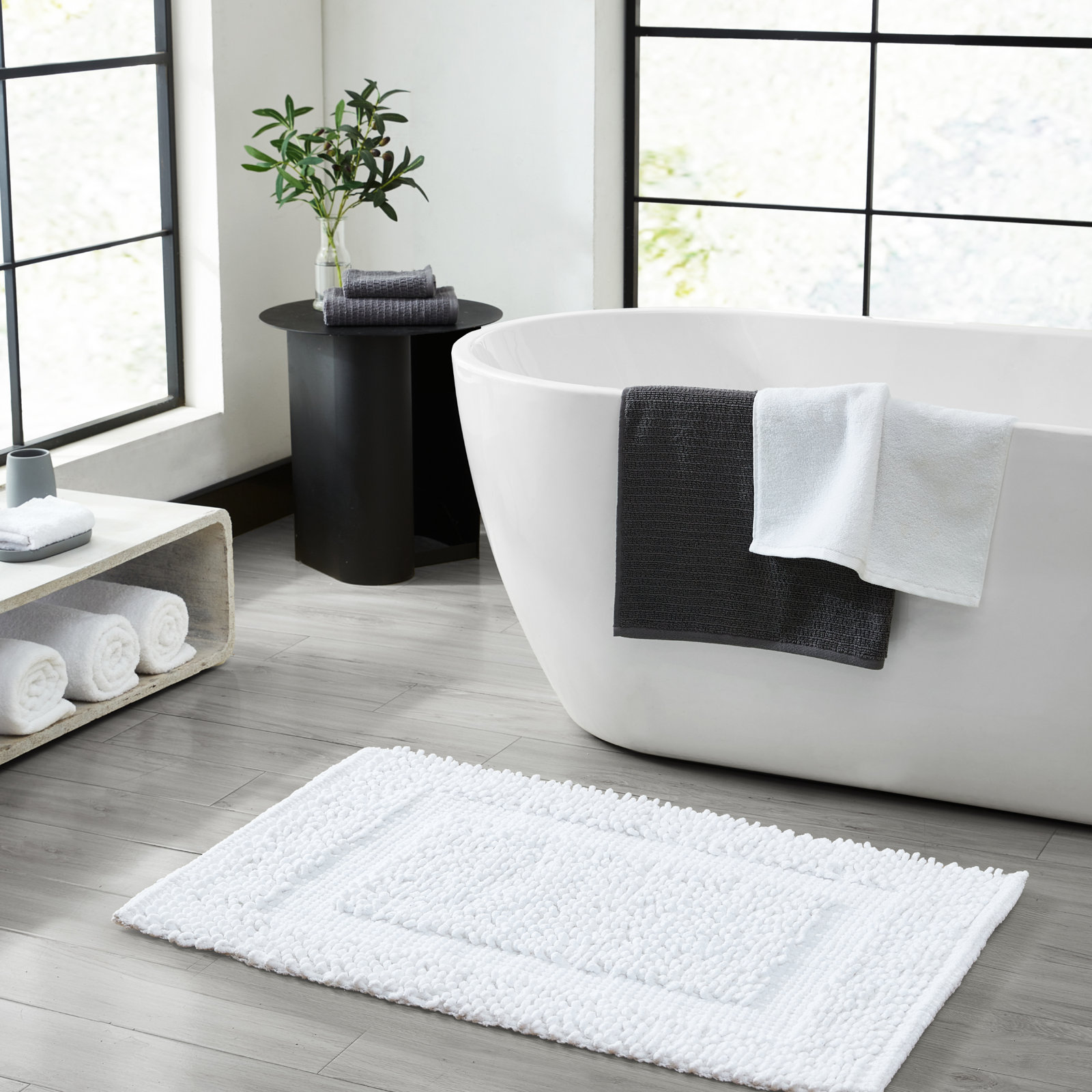 Payten Classic Cotton Bath Mat, White, Single - 27"W x 45"L
